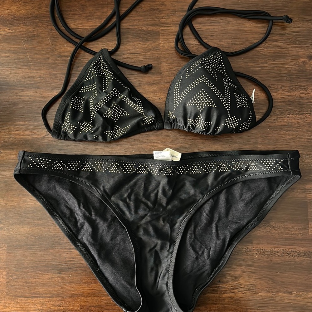 American Eagle Black String Bikini, Gold Accents - Top size S, bottom size M